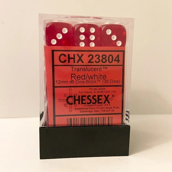 Chessex 36 Dice  Set Translucent Red White 12mm CHX 23804 - Picture 1 of 9